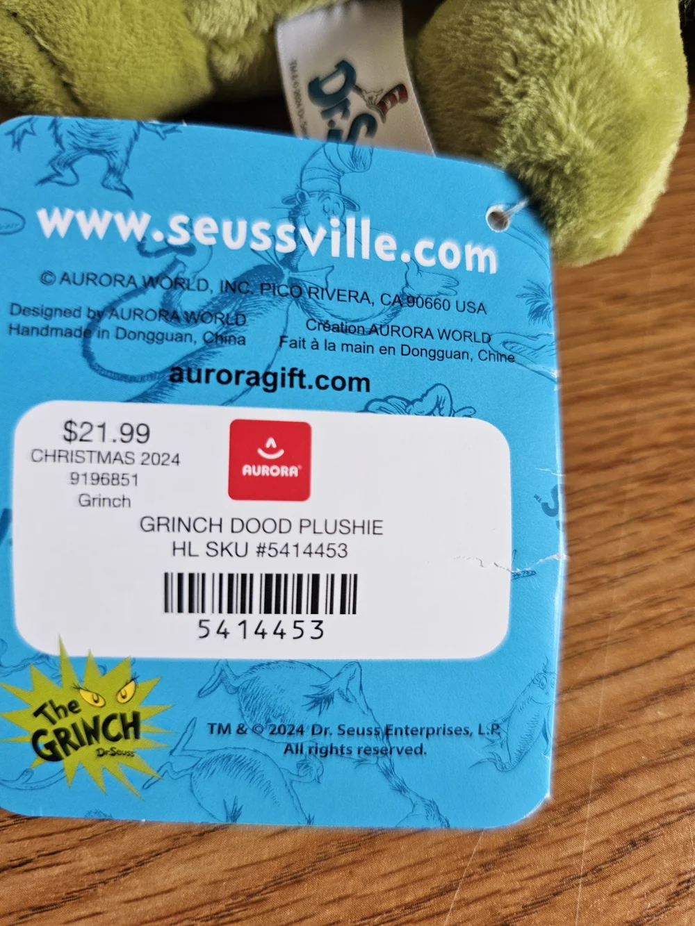 Dr. Seuss The Grinch Plush Toy Stole Christmas 9 Inch New